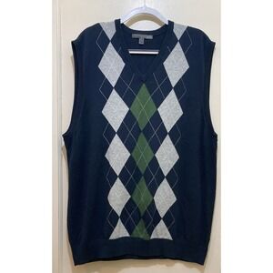 Old Navy Sweater Vest Men's Size XXL Navy Green 100% Cotton Argyle Preppy Career
